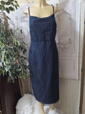 Zara Dark Denim Midi Dress with Spaghetti Straps XXL